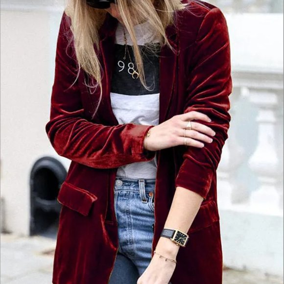 HolyKity Jackets & Blazers - Elegant Velvet Burgundy Blazer for Women